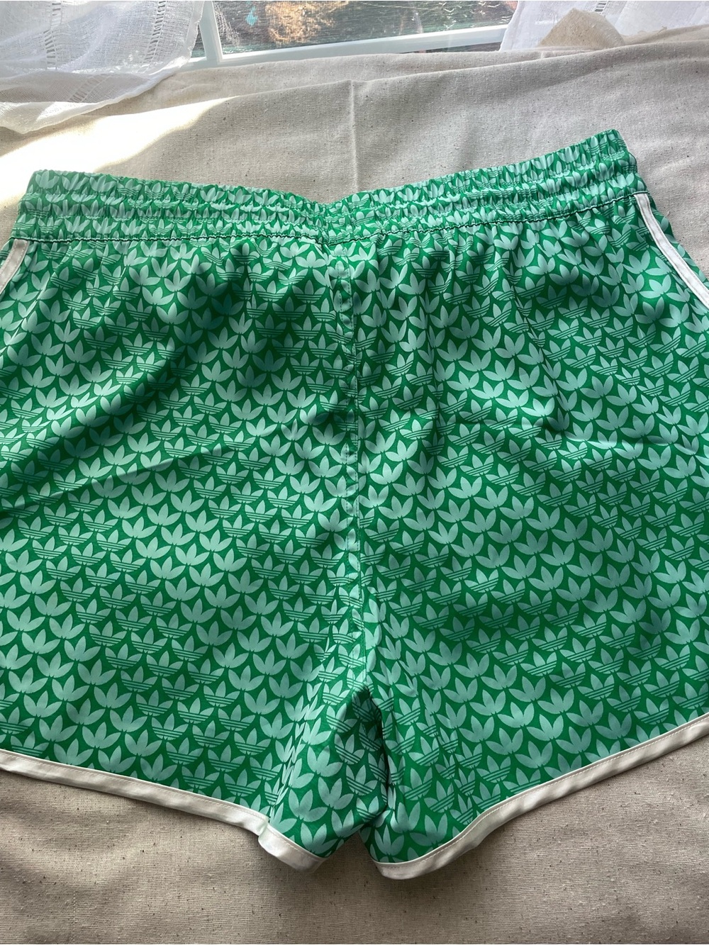 adidas Women's Green Trefoil-Print Running Shorts with White Trim - Picture 4 of 7